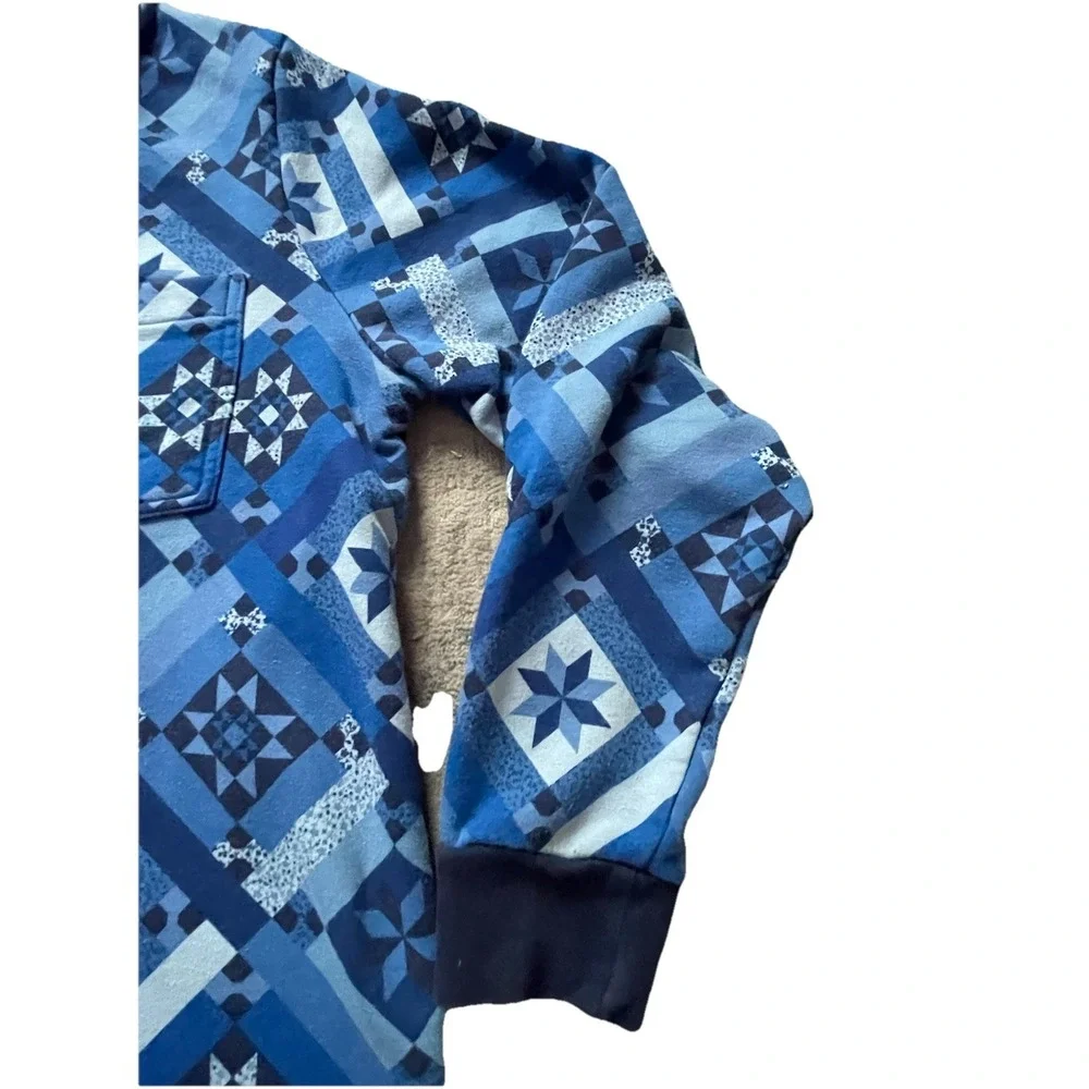 Lands' End Serious Sweats Women's L 14/16 Blue 1/4 Zip Geometric Pullover‎